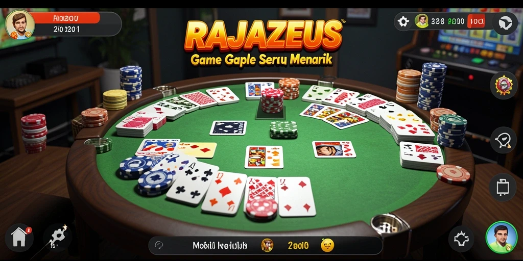Tampilan gameplay RAJAZEUS dengan suasana permainan Gaple yang seru.