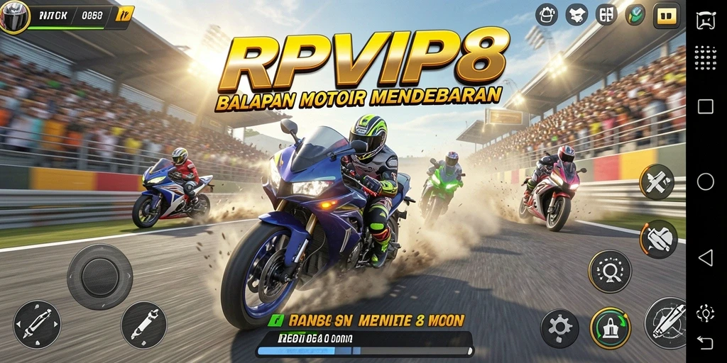 Screenshot gameplay RPVIP8 menampilkan aksi balapan motor yang mendebarkan dan grafis menawan.