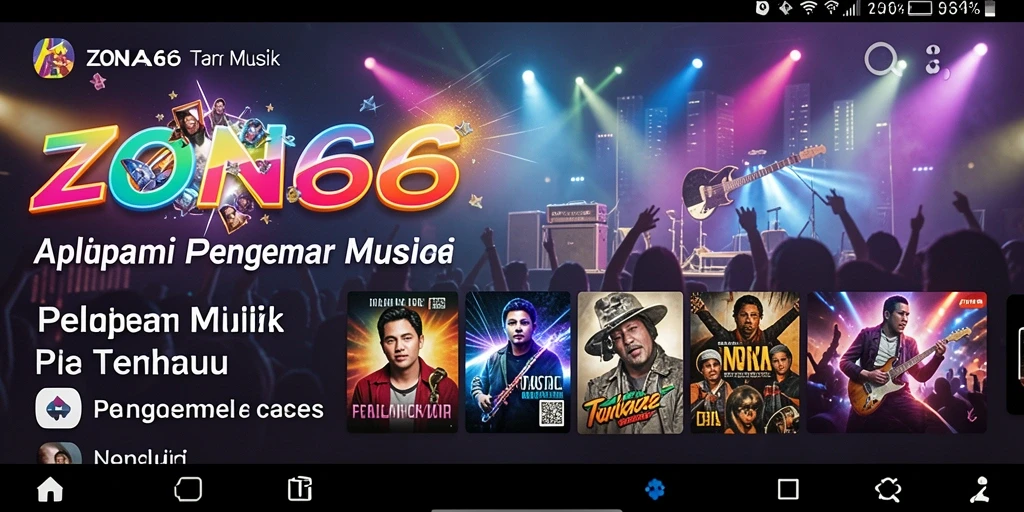 Screenshot gameplay ZONA66 menampilkan berbagai genre musik yang tersedia.